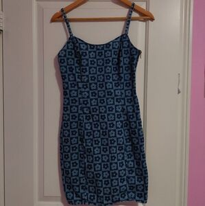 H&M denim mini dress with checkered flower pattern